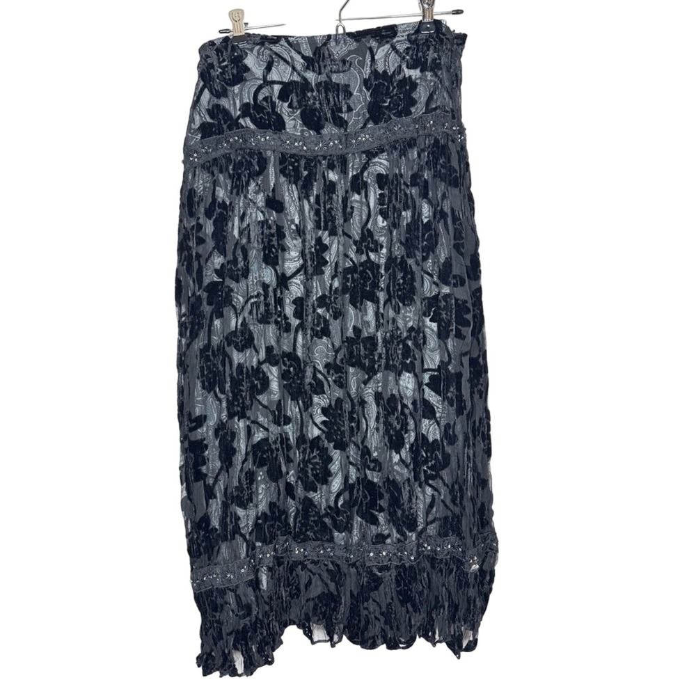 DStudio Women Floral Skirt‎ Size 12 Black Velvet Burnout Whimsigoth Fairy Grunge